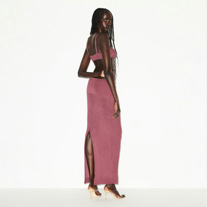 Skims Sheer Knit Foldover Long Skirt Beet