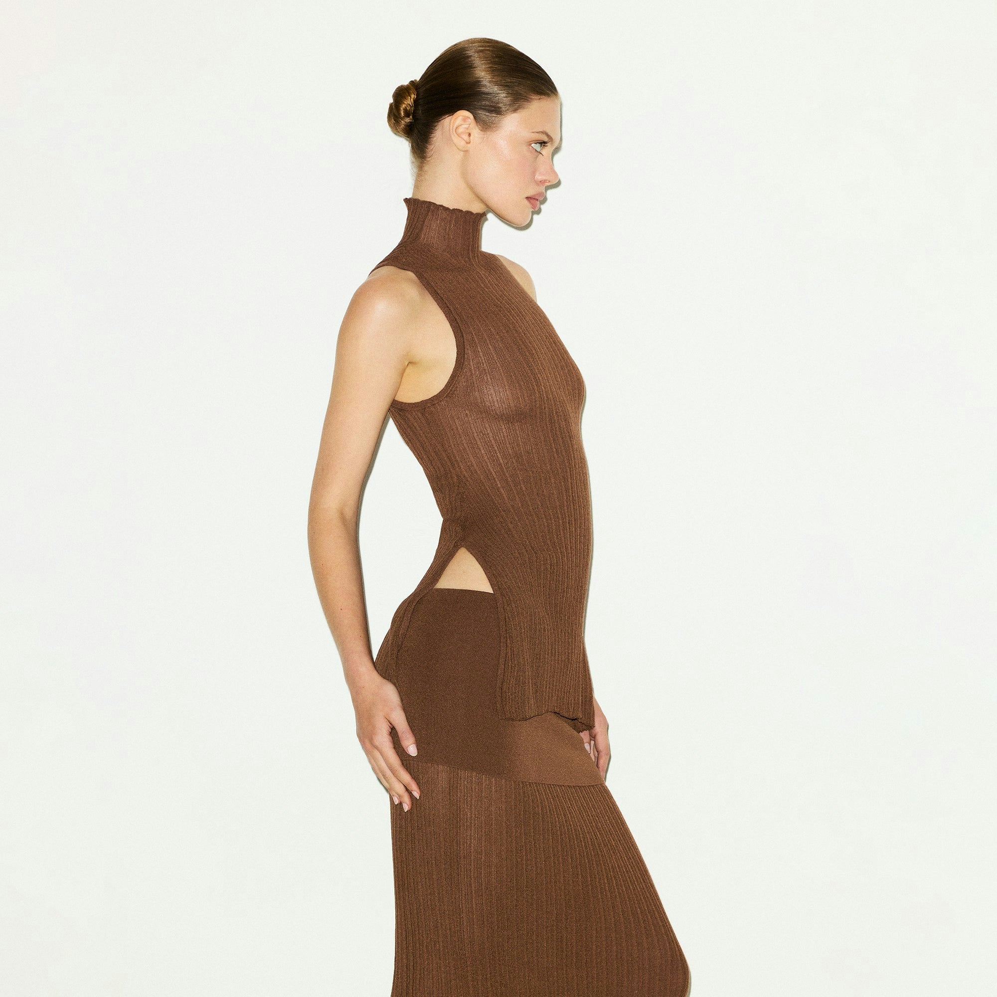 SHEER KNIT FOLDOVER LONG SKIRT