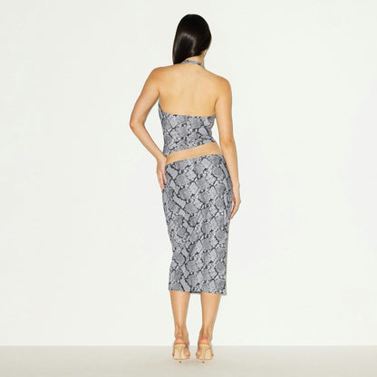 Skims Cling Matte Midi Skirt Chrome Snakeskin Print
