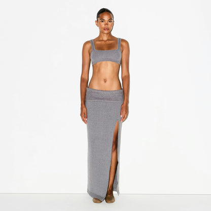 TEXTURED KNIT HIGH SLIT LONG SKIRT