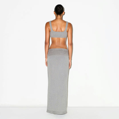TEXTURED KNIT HIGH SLIT LONG SKIRT