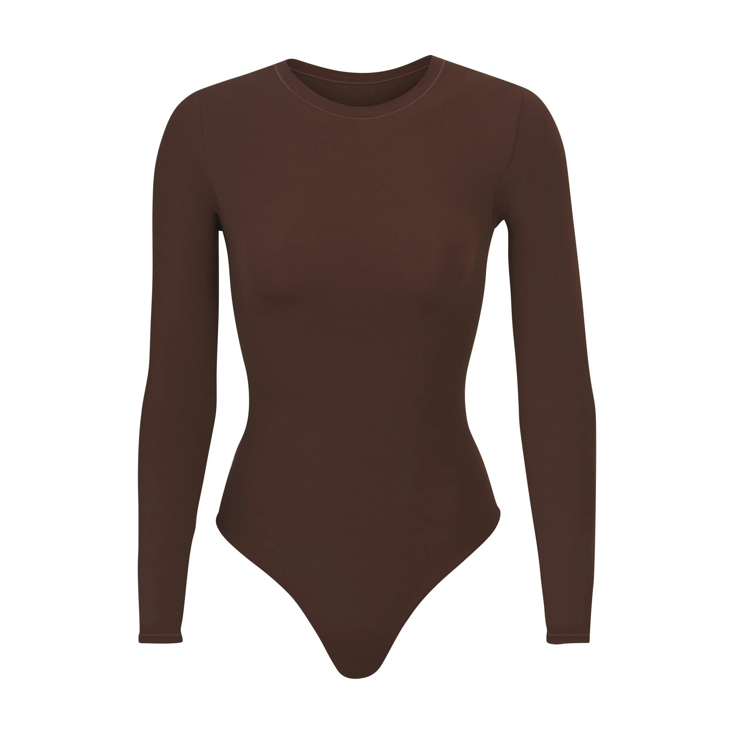 Skims Fits Everybody Long Sleeve Crew Neck Bodysuit Cocoa
