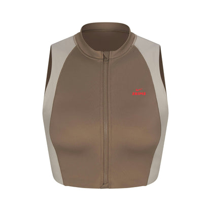 Skims Nikeskims Shine Front Zip Bra Truffle And Stone