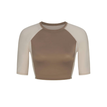 Skims Nikeskims Shine Padded Half Sleeve Crop Top Truffle And Stone