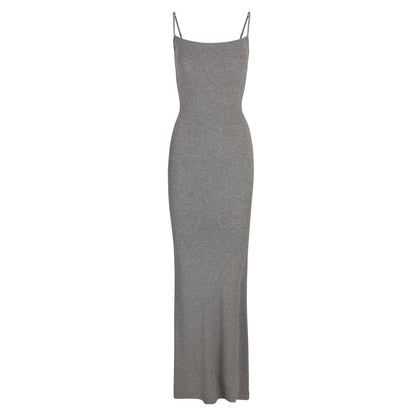 Skims Soft Lounge Long Slip Dress Heather Grey