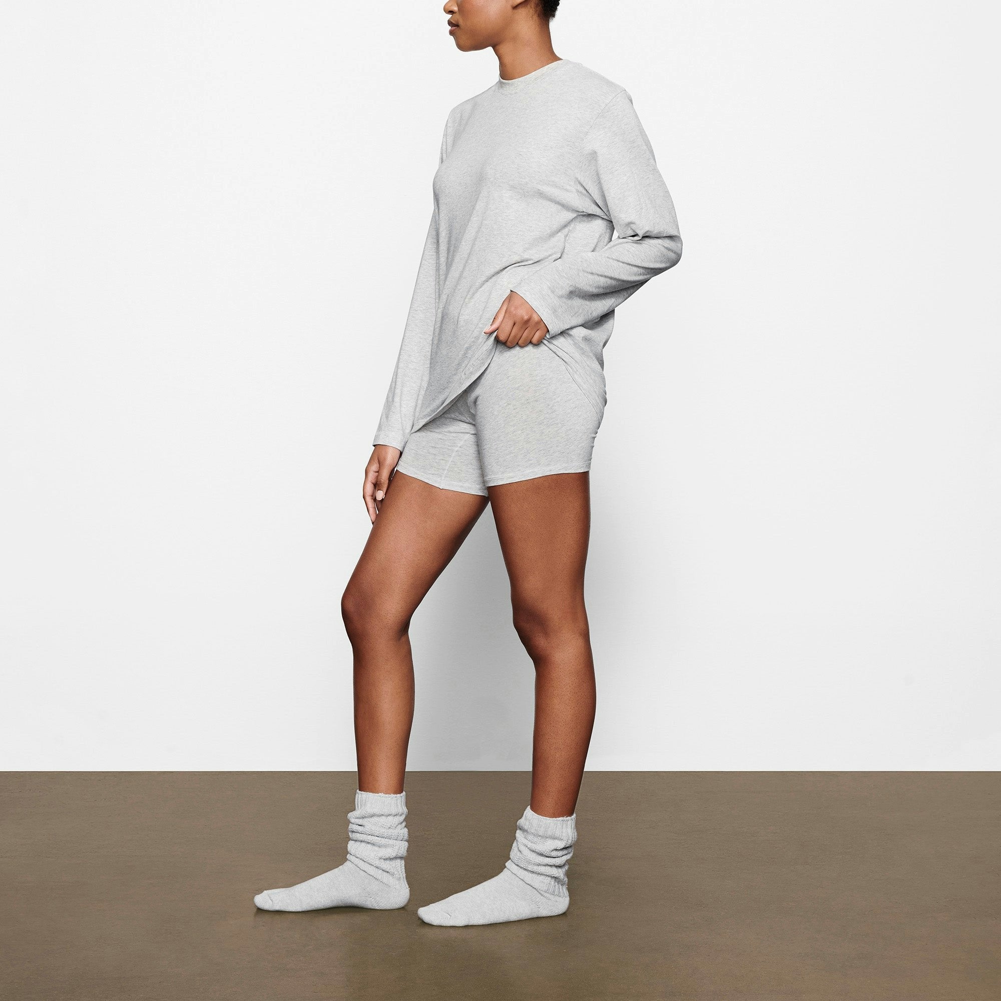 Skims Boyfriend Long Sleeve T-Shirt Light Heather Grey
