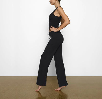 Skims Cotton Jersey Straight Leg Pant Soot