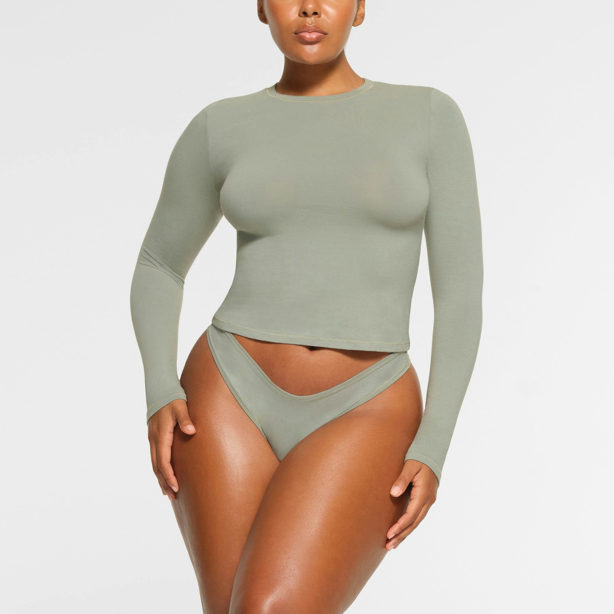 Skims Cotton Jersey Long Sleeve T-Shirt Mineral