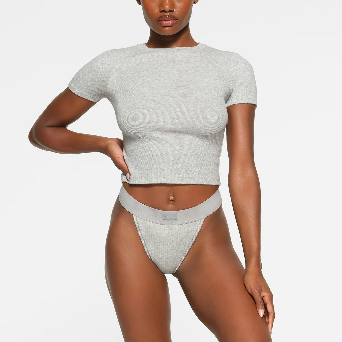 Skims Cotton Rib T-Shirt Light Heather Grey
