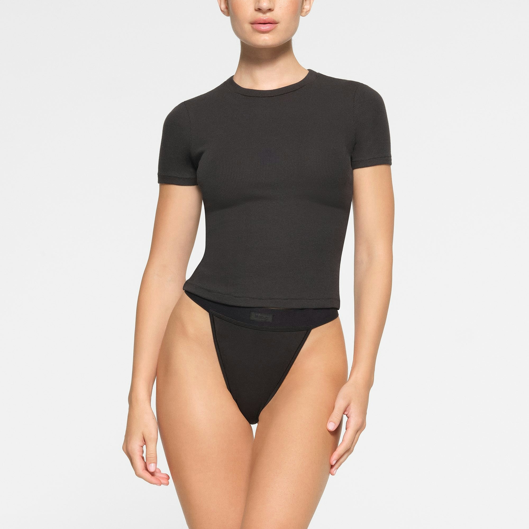 Skims Cotton Rib T-Shirt Soot