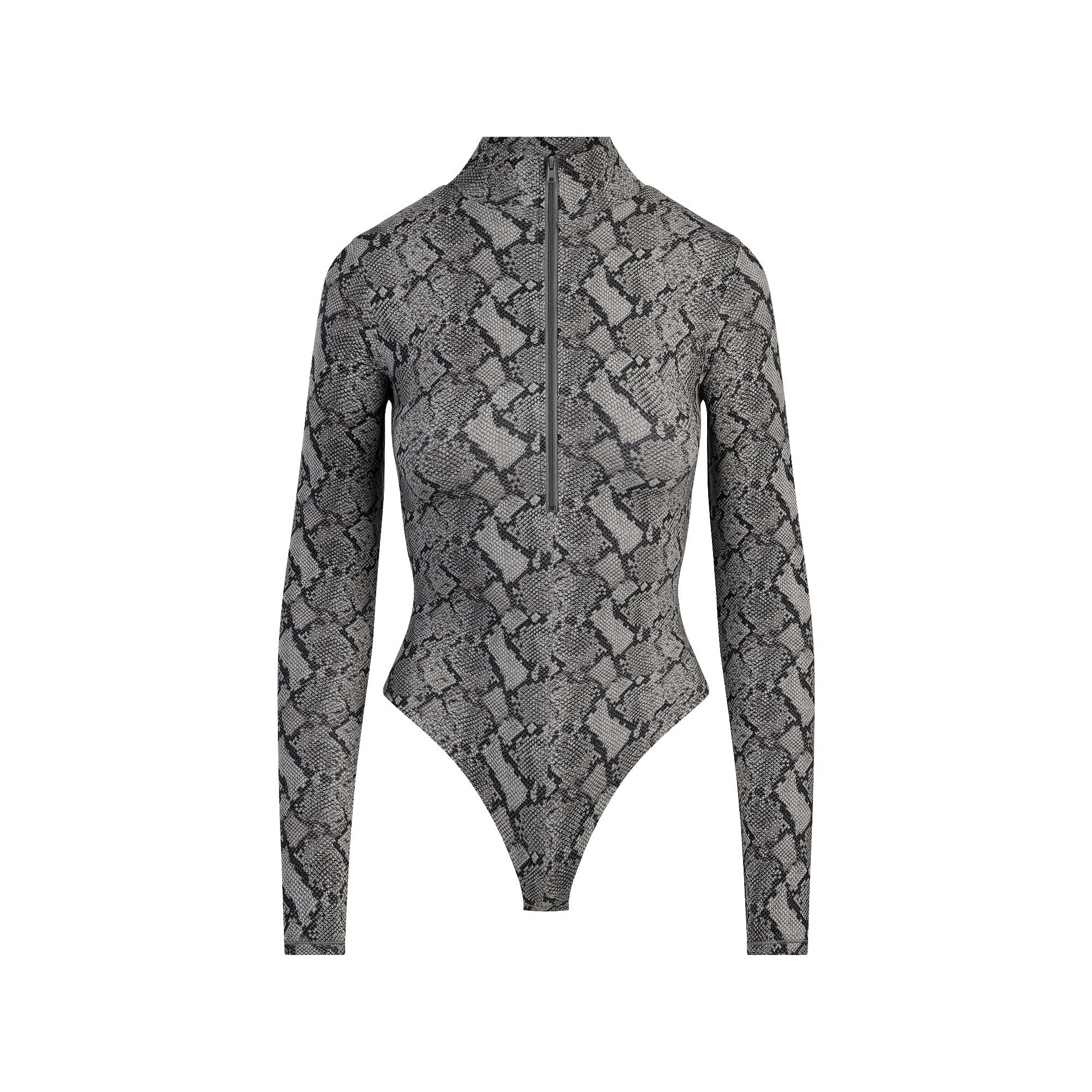 Skims Fits Everybody Zip Front Bodysuit Shadow Snake Print