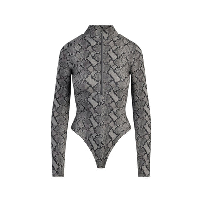 Skims Fits Everybody Zip Front Bodysuit Shadow Snake Print