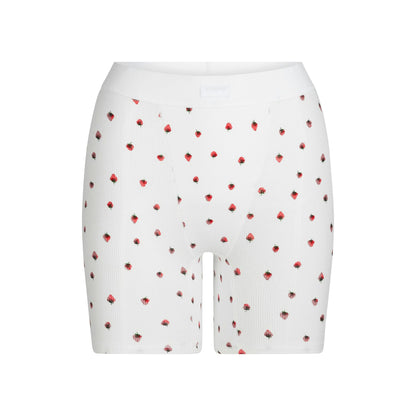 Skims Cotton Rib Boxer Snow Strawberry Print