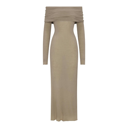 SHEER MODAL OFF THE SHOULDER LONG DRESS