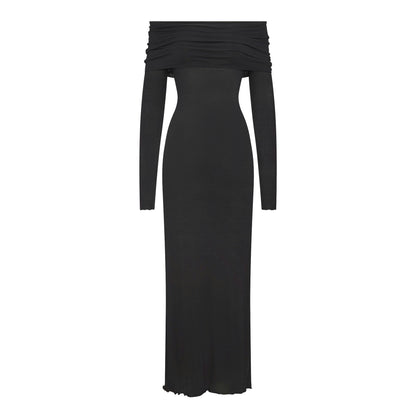 SHEER MODAL OFF THE SHOULDER LONG DRESS