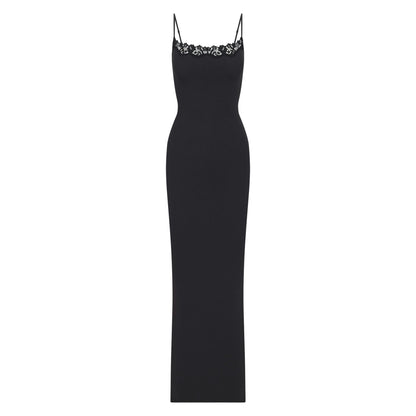 Skims Fits Everybody Lace Long Slip Dress Onyx