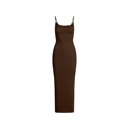 Skims Fits Everybody Lace Long Slip Dress Espresso