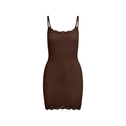 Skims Fits Everybody Lace Slip Dress Espresso