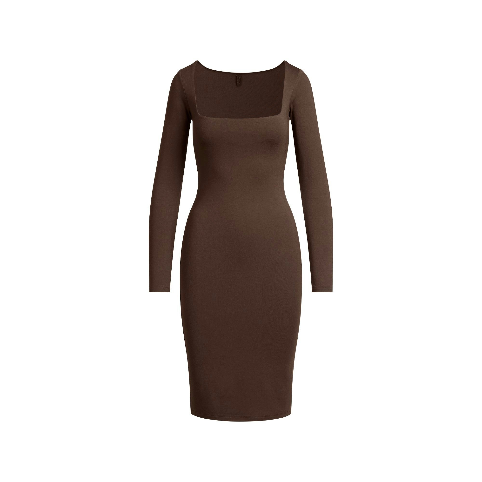 Skims Smooth Layers Square Neck Midi Dress Espresso