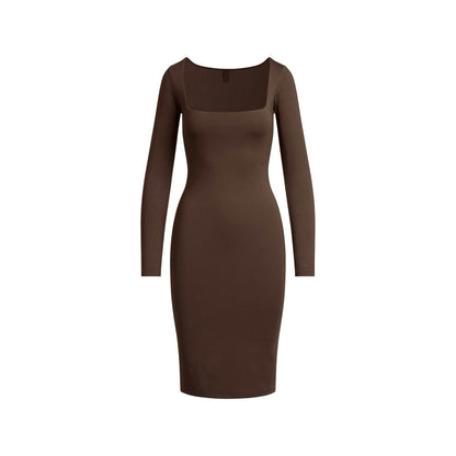 Skims Smooth Layers Square Neck Midi Dress Espresso