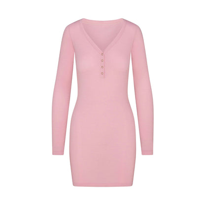 Skims Wool Rib Henley Dress Halite