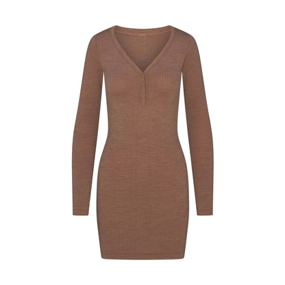 Skims Wool Rib Henley Dress Sienna