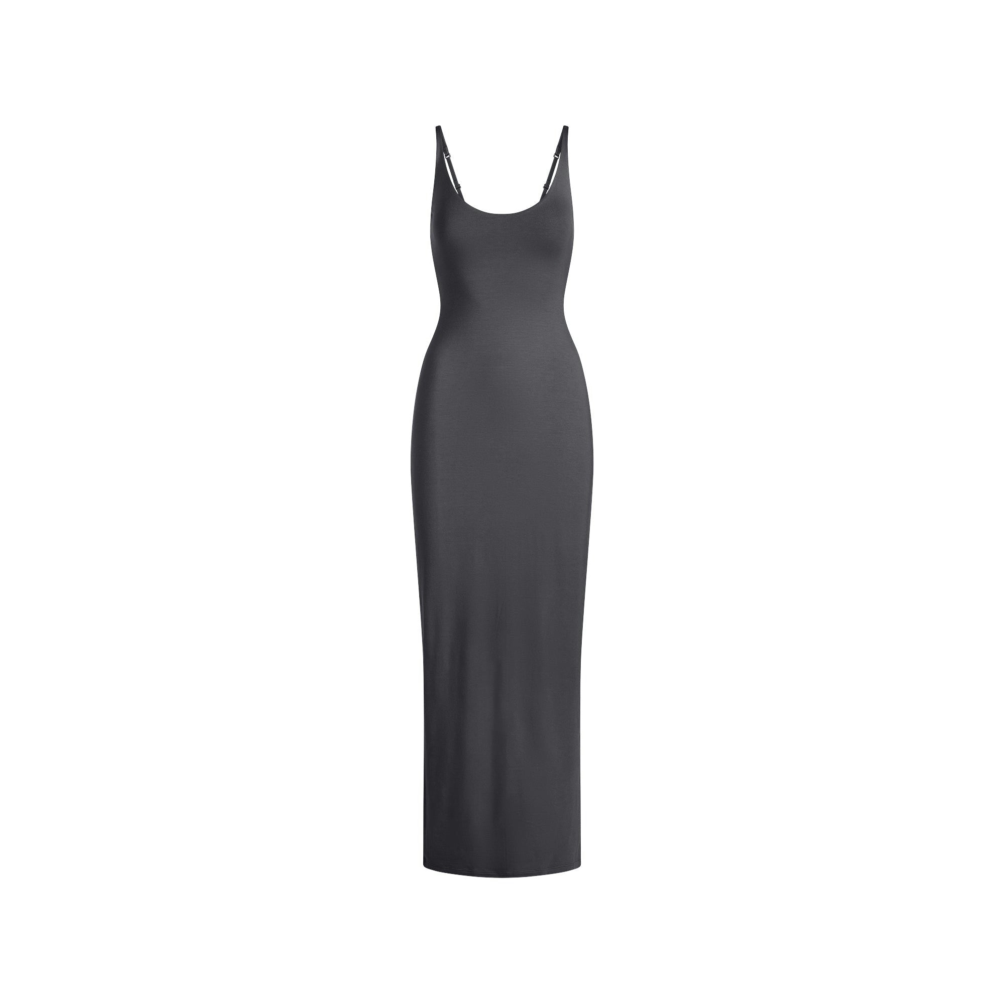 Skims Smooth Layers Scoop Neck Long Dress Graphite