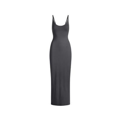 Skims Smooth Layers Scoop Neck Long Dress Graphite