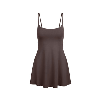 Skims Smooth Layers Scoop Neck Mini Dress Raisin