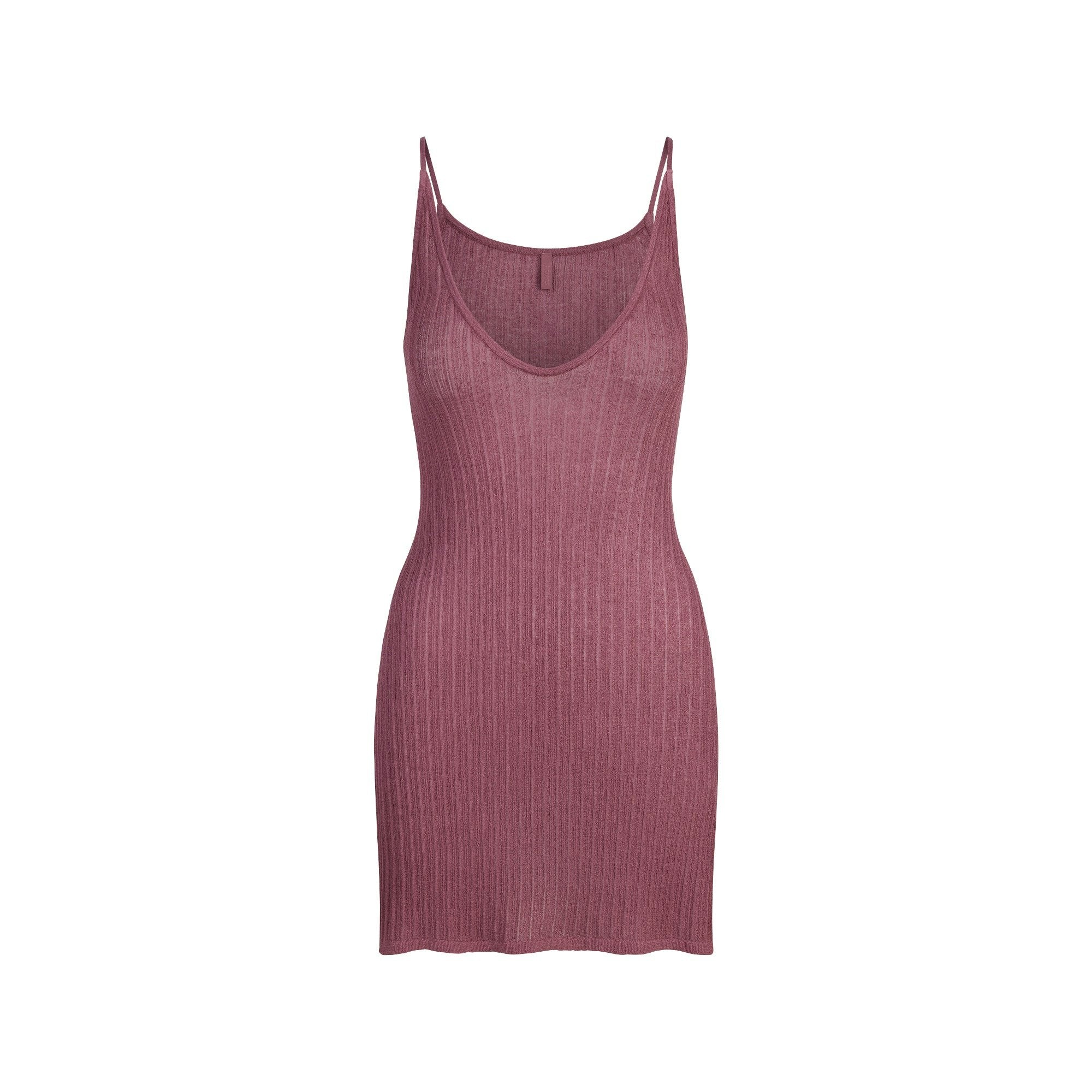 Skims Sheer Knit Plunge Mini Dress Beet