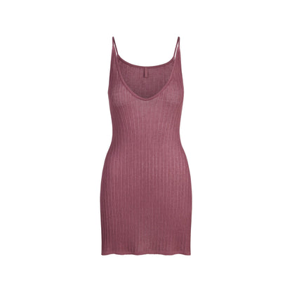 Skims Sheer Knit Plunge Mini Dress Beet