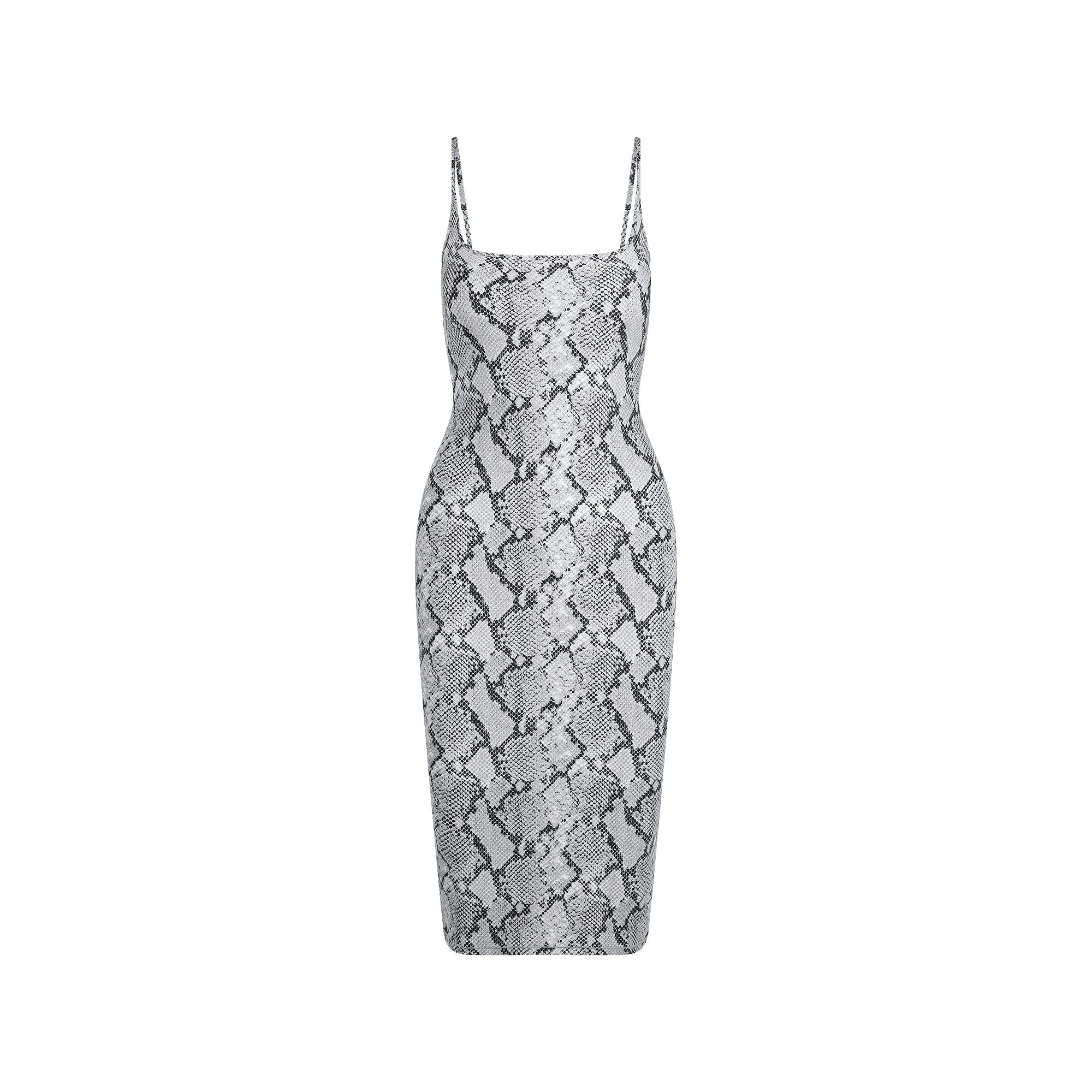 Skims Cling Matte Midi Dress Chrome Snakeskin Print