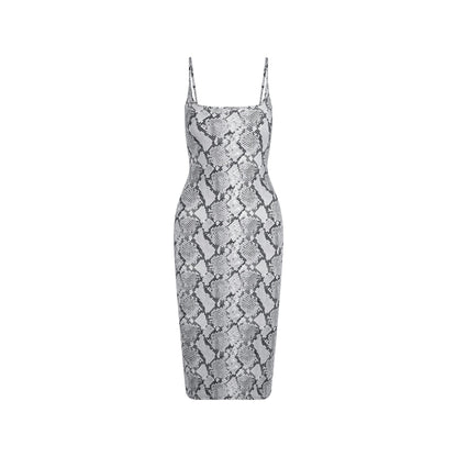 Skims Cling Matte Midi Dress Chrome Snakeskin Print