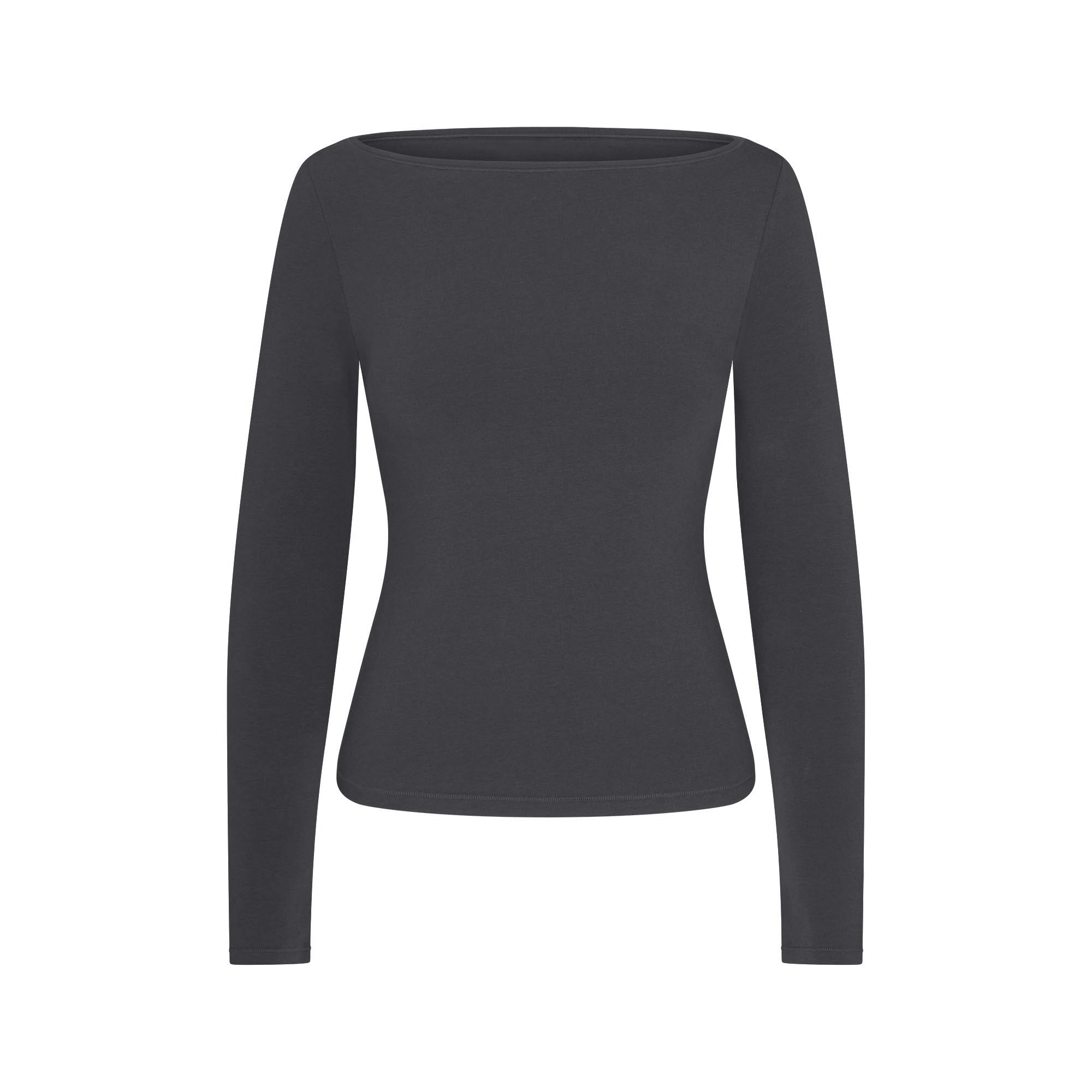 Skims Cotton Jersey Long Sleeve Boatneck Top Ash