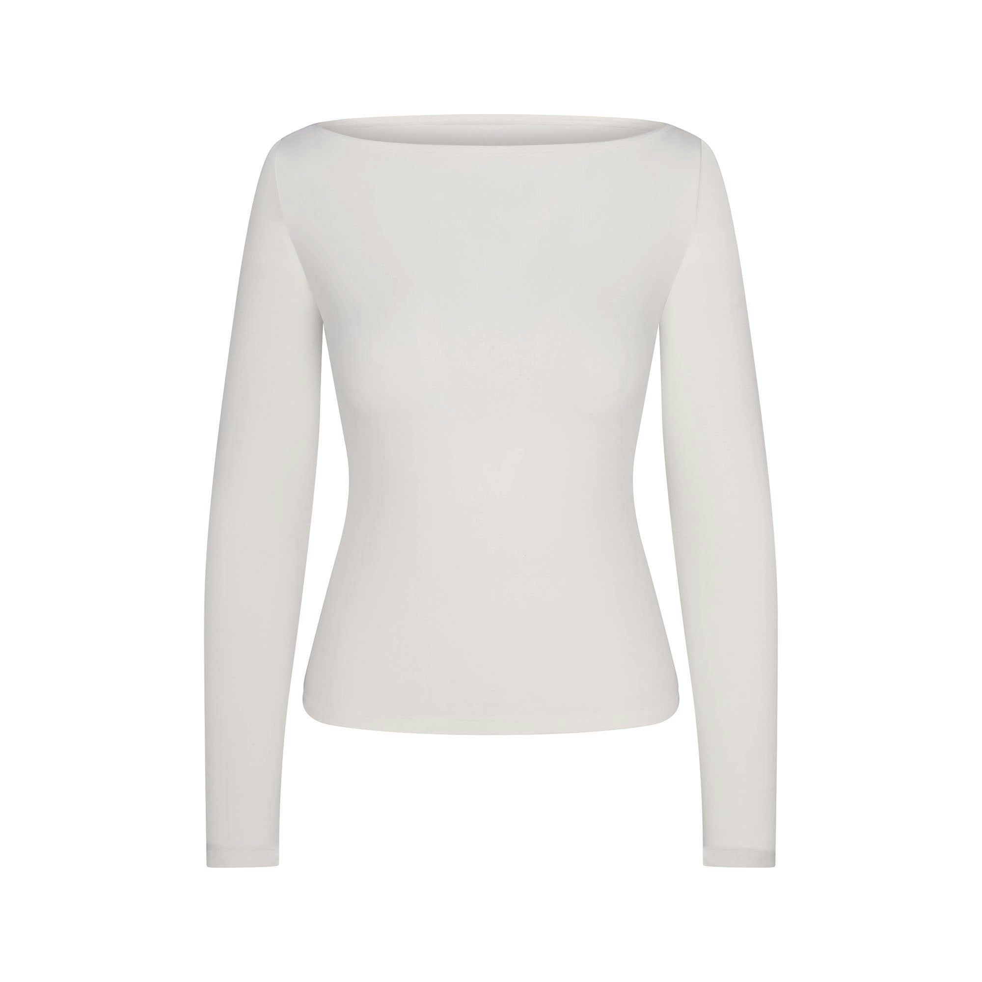 Skims Cotton Jersey Long Sleeve Boatneck Top Marble