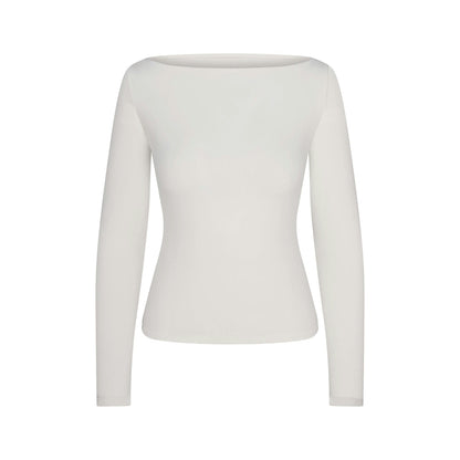 Skims Cotton Jersey Long Sleeve Boatneck Top Marble