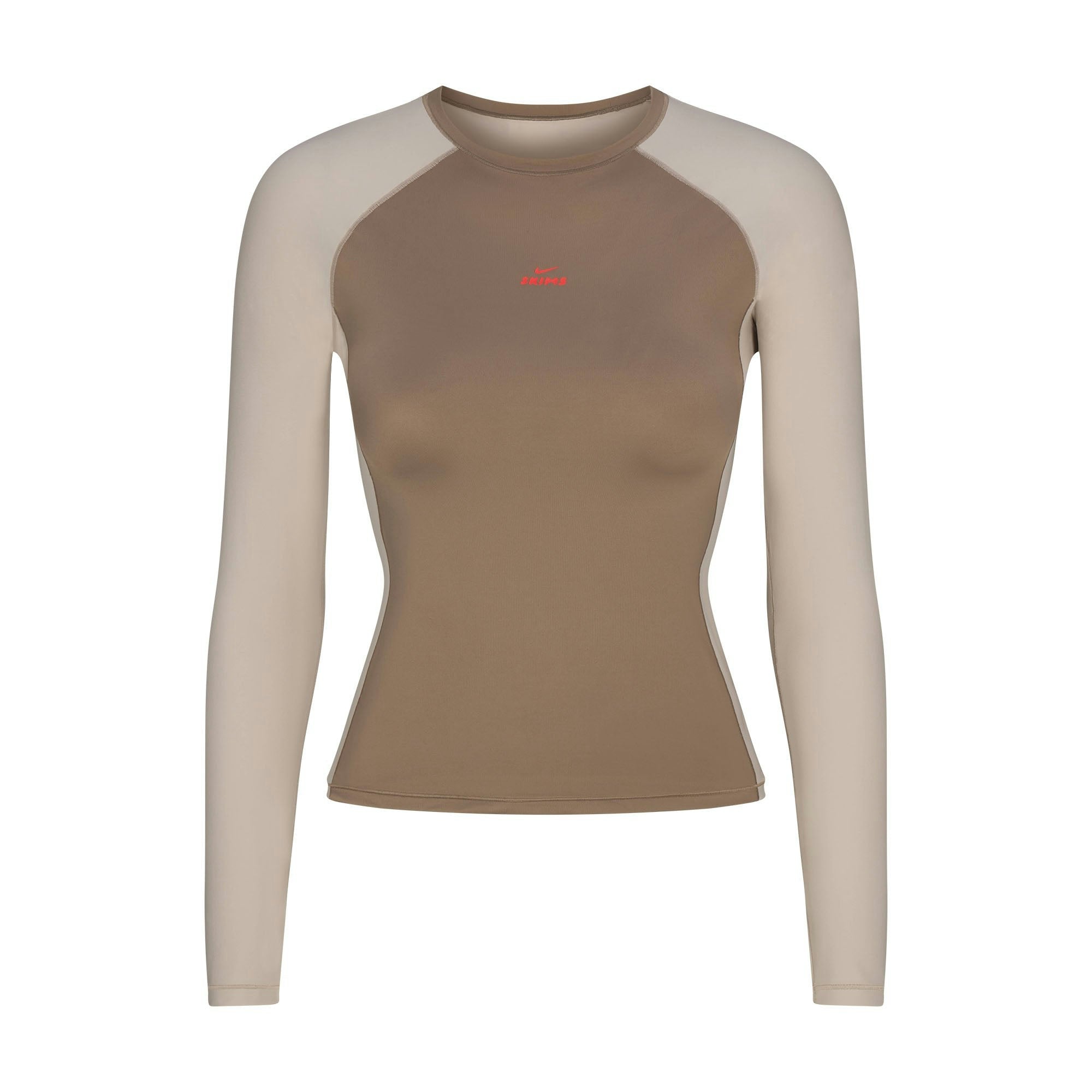 Skims Nikeskims Shine Long Sleeve Crew Neck Truffle And Stone