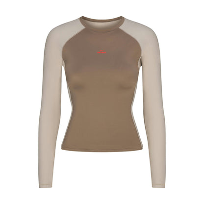 Skims Nikeskims Shine Long Sleeve Crew Neck Truffle And Stone