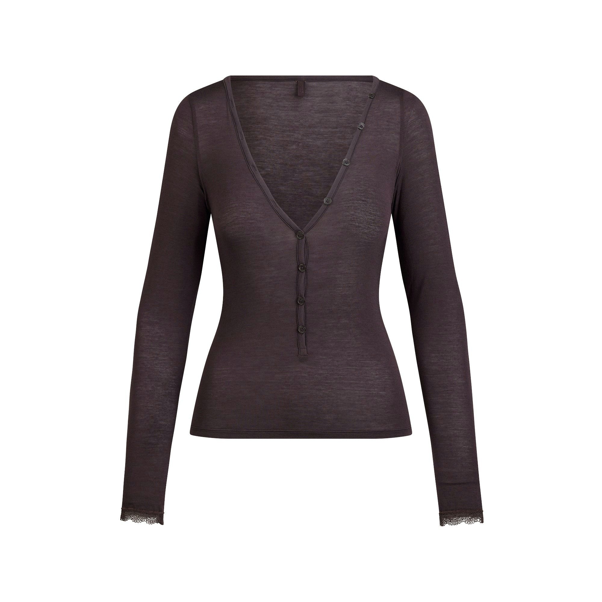 Skims Sheer Modal Long Sleeve Henley Phoenix