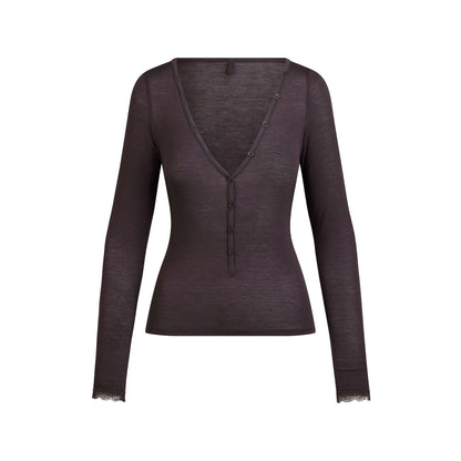 Skims Sheer Modal Long Sleeve Henley Phoenix