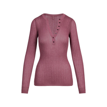 Skims Sheer Knit Long Sleeve Henley Beet