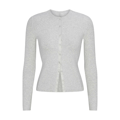 DROP NEEDLE POINTELLE LONG SLEEVE CARDIGAN