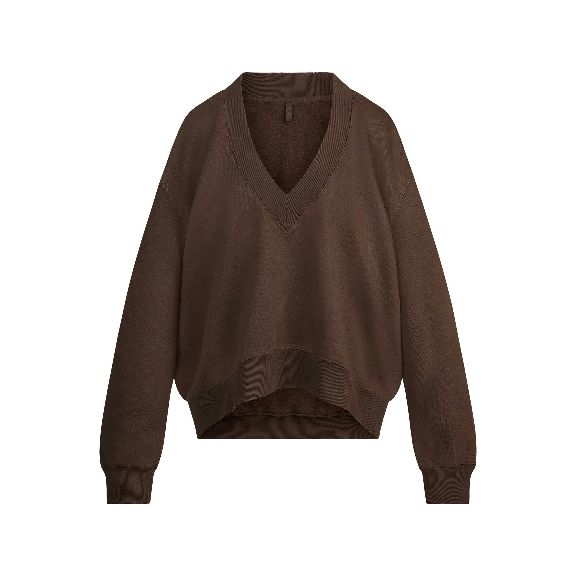 Skims Boyfriend Fleece Oversized V Neck Pullover Espresso