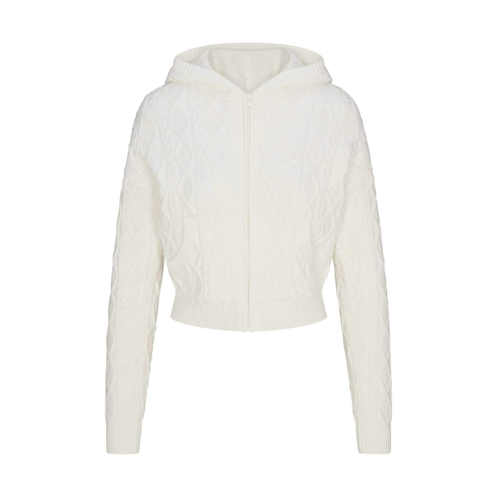 Skims Sweater Knits Cable Knit Shrunken Zip Up Hoodie Ivory