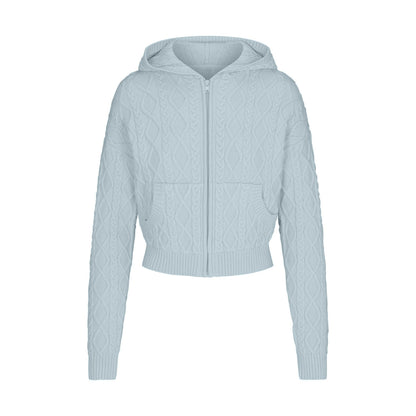 Skims Sweater Knits Cable Knit Shrunken Zip Up Hoodie Zen Blue