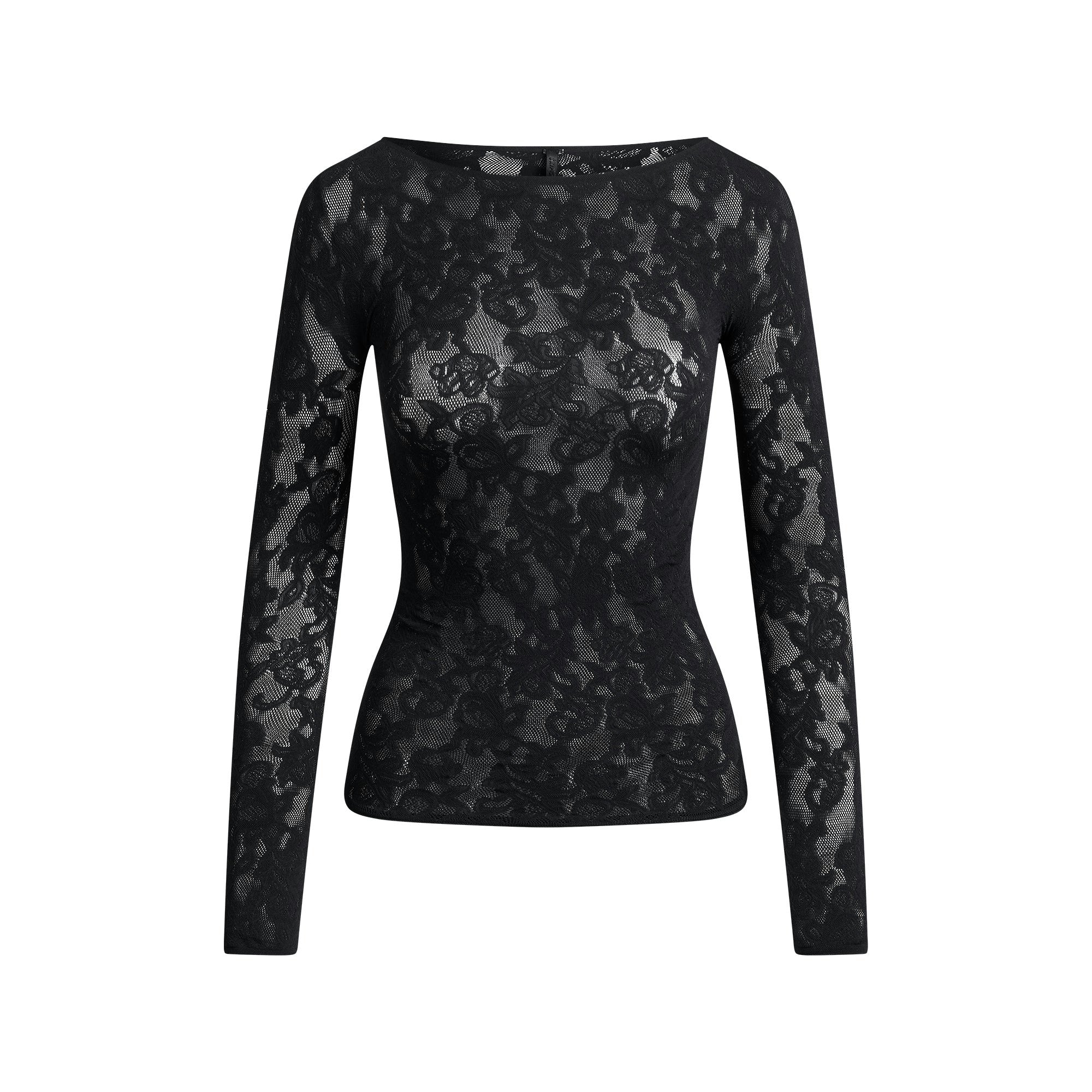 Skims Knit Lace Boatneck Top Obsidian