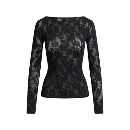 Skims Knit Lace Boatneck Top Obsidian