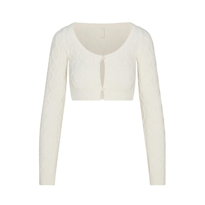 Skims Sweater Knits Cable Knit Cropped Cardigan Ivory