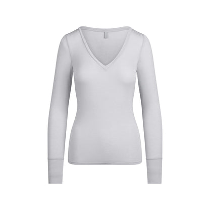 Skims Sheer Modal Long Sleeve V Neck Mist