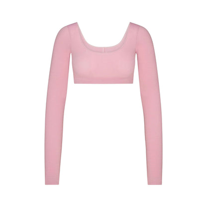 Skims Wool Rib Long Sleeve Super Cropped Top Halite